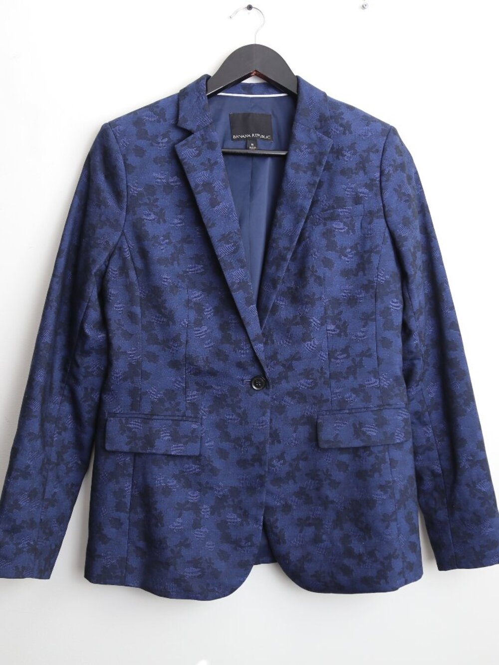 Banana Republic X Marzotto Wool Blend Blazer Patterned Navy Women's Size 6